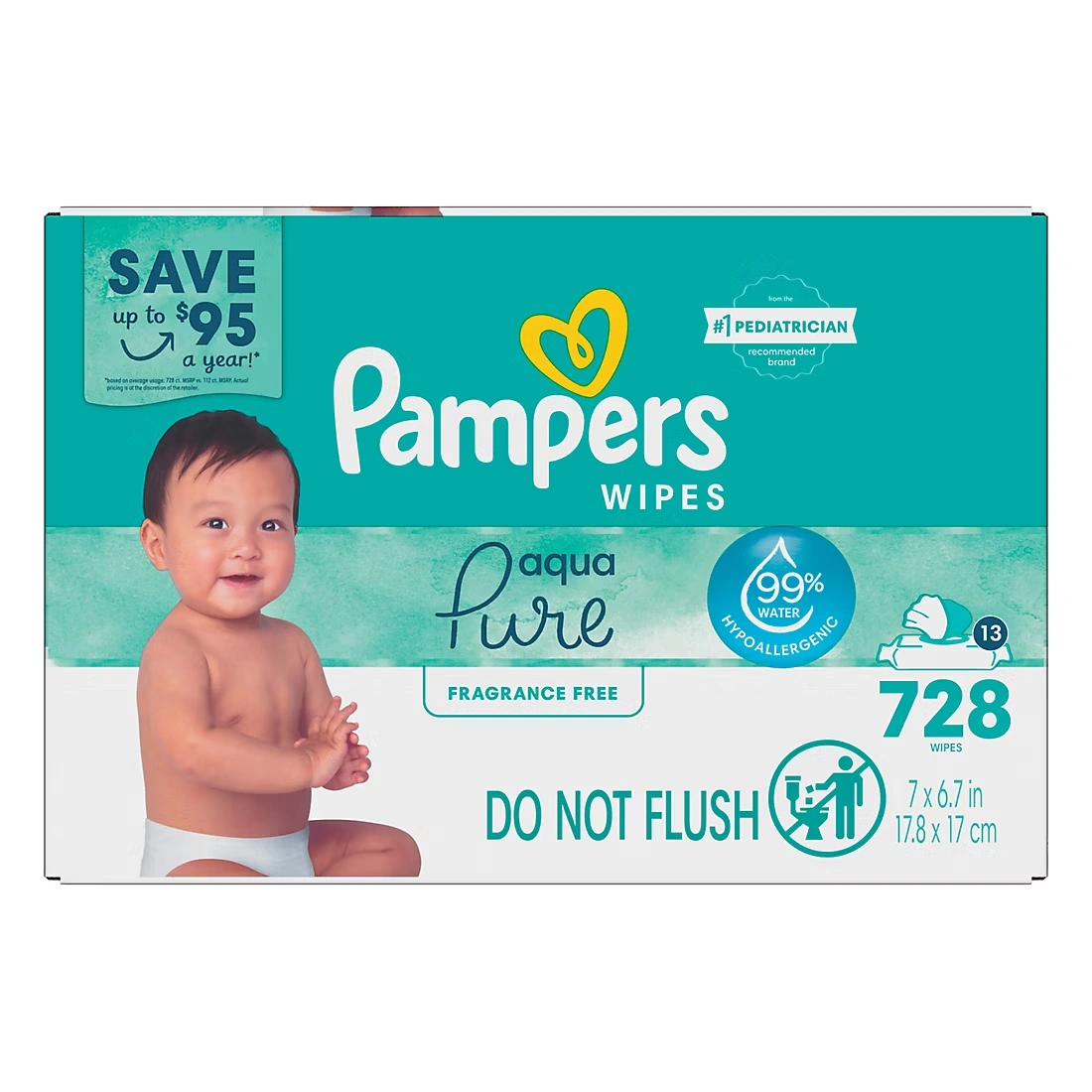 Pampers Aqua Pure Sensitive Baby Wipes with Pop-Top, 13 pk./728 ct. 3 Pampers Aqua Pure Sensitive Baby Wipes with Pop-Top, 13 pk./728 ct.