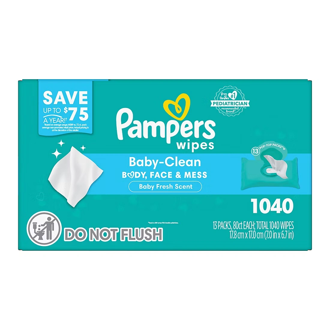 Pampers Baby Clean Wipes with Pop-Top, 13 pk./1040 ct. - Fresh Scent