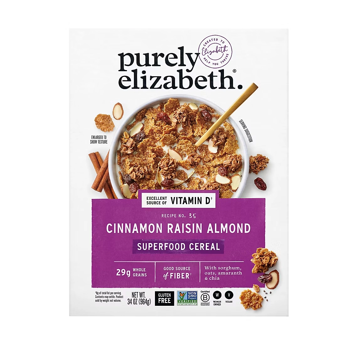Purely Elizabeth Cinnamon Raisin Almond Superfood Cereal, 34 oz.