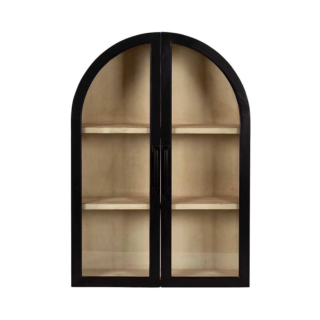 Kate and Laurel Arcott Modern Arch Wall Cabinet - Natural Wood and Black