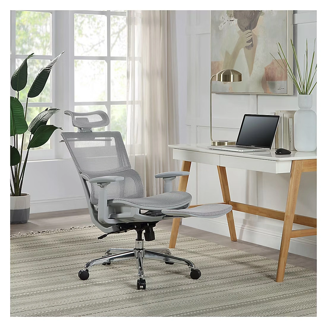 Berkley Jensen Ergonomic Mesh Office Chair With Headrest and Footrest - Gray