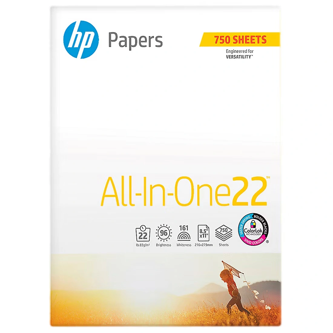 HP All-In-One Printing Paper, 96 Brightness, 22 lb., Letter, 1 Ream, 750 Sheets