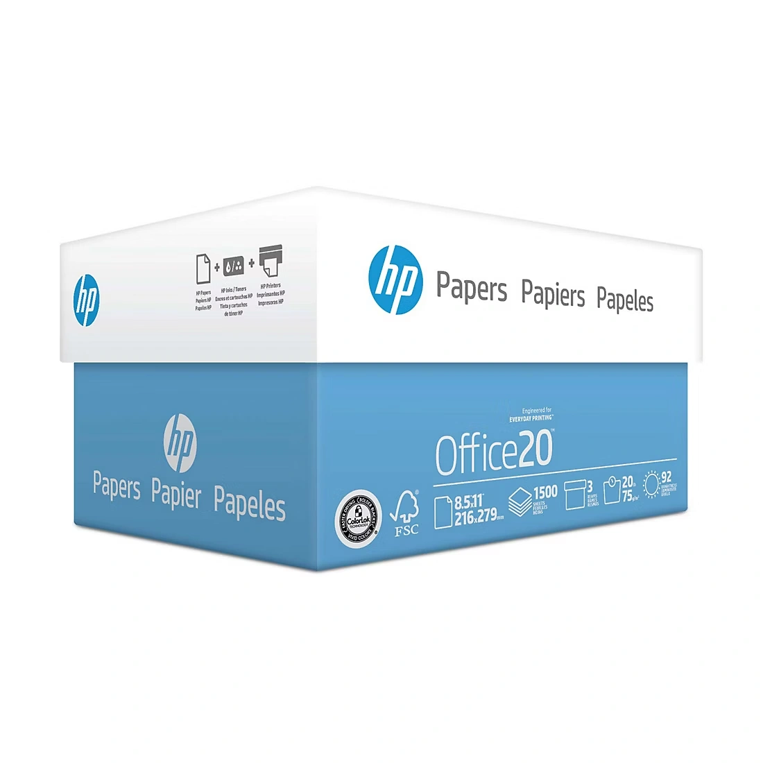 HP White Office Copy Paper, 92 Brightness, 20 lbs., Letter, 3 Reams, 1,500 sheets