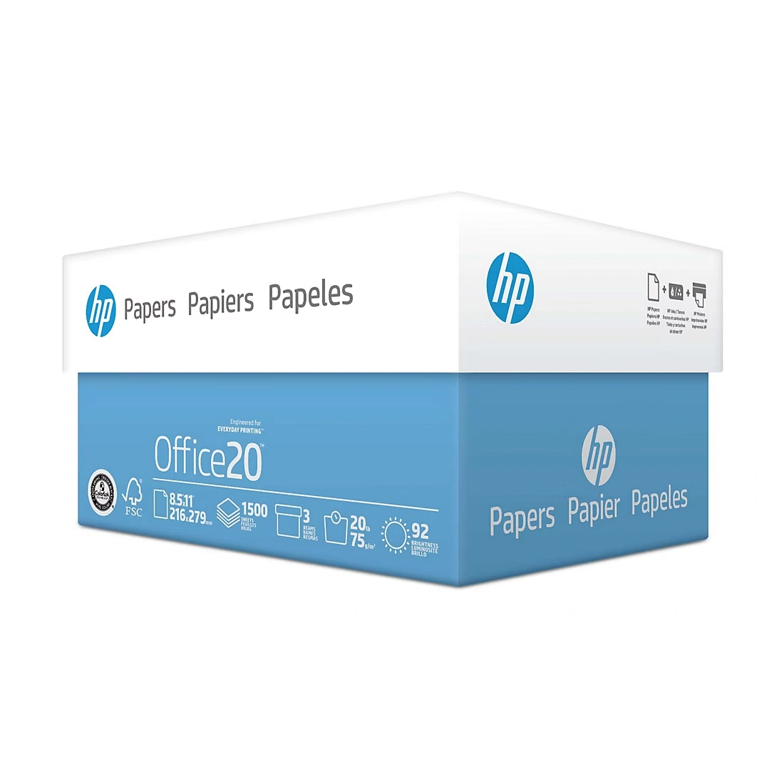 HP White Office Copy Paper, 92 Brightness, 20 lbs., Letter, 3 Reams, 1,500 sheets 3 HP White Office Copy Paper, 92 Brightness, 20 lbs., Letter, 3 Reams, 1,500 sheets