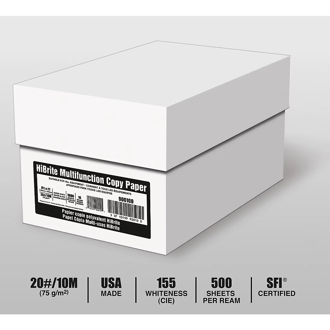 Copy/Fax/Ink Printer Paper, 92 Brightness, 20 lb., Letter, 10 Reams, 5,000 Sheets/Carton