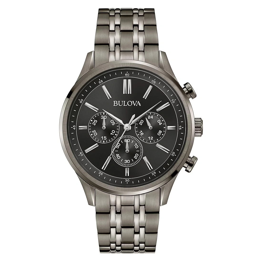 Bulova Classic Black Iron Plated Stainless 6-Hand Chrono Men's Bracelet Watch