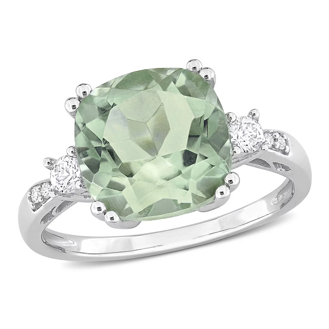 Green Quartz Created White Sapphire and Diamond Accent Cocktail Ring in 10k White Gold