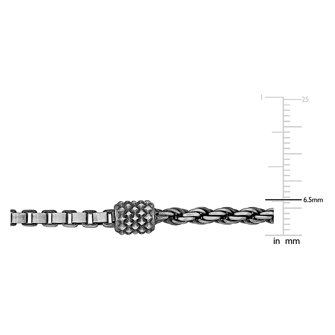 Men's Silver Oxidized Half Rope+Half Box Bracelet - 9\"
