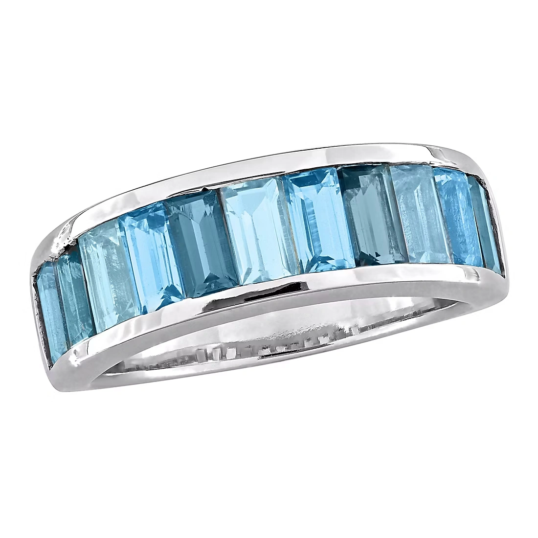 3 ct. TGW Multi-Blue Topaz Baguette Semi-Eternity Ring in Sterling Silver 1 3 ct. TGW Multi-Blue Topaz Baguette Semi-Eternity Ring in Sterling Silver