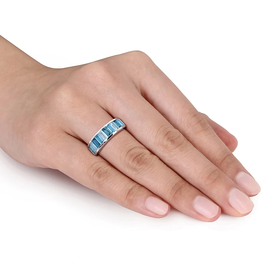 3 ct. TGW Multi-Blue Topaz Baguette Semi-Eternity Ring in Sterling Silver 3 3 ct. TGW Multi-Blue Topaz Baguette Semi-Eternity Ring in Sterling Silver