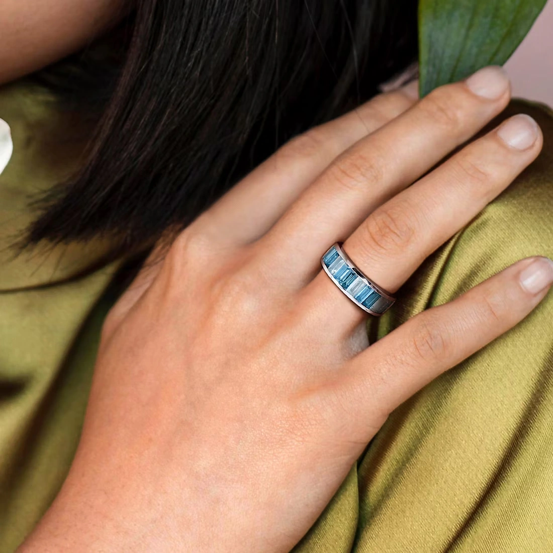3 ct. TGW Multi-Blue Topaz Baguette Semi-Eternity Ring in Sterling Silver 6 3 ct. TGW Multi-Blue Topaz Baguette Semi-Eternity Ring in Sterling Silver