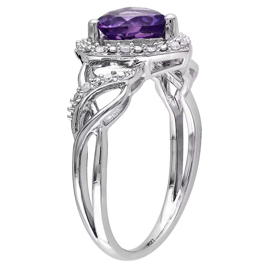 .1 ct. t.w. Diamond and Amethyst Open Heart Crossover Ring in Sterling Silver