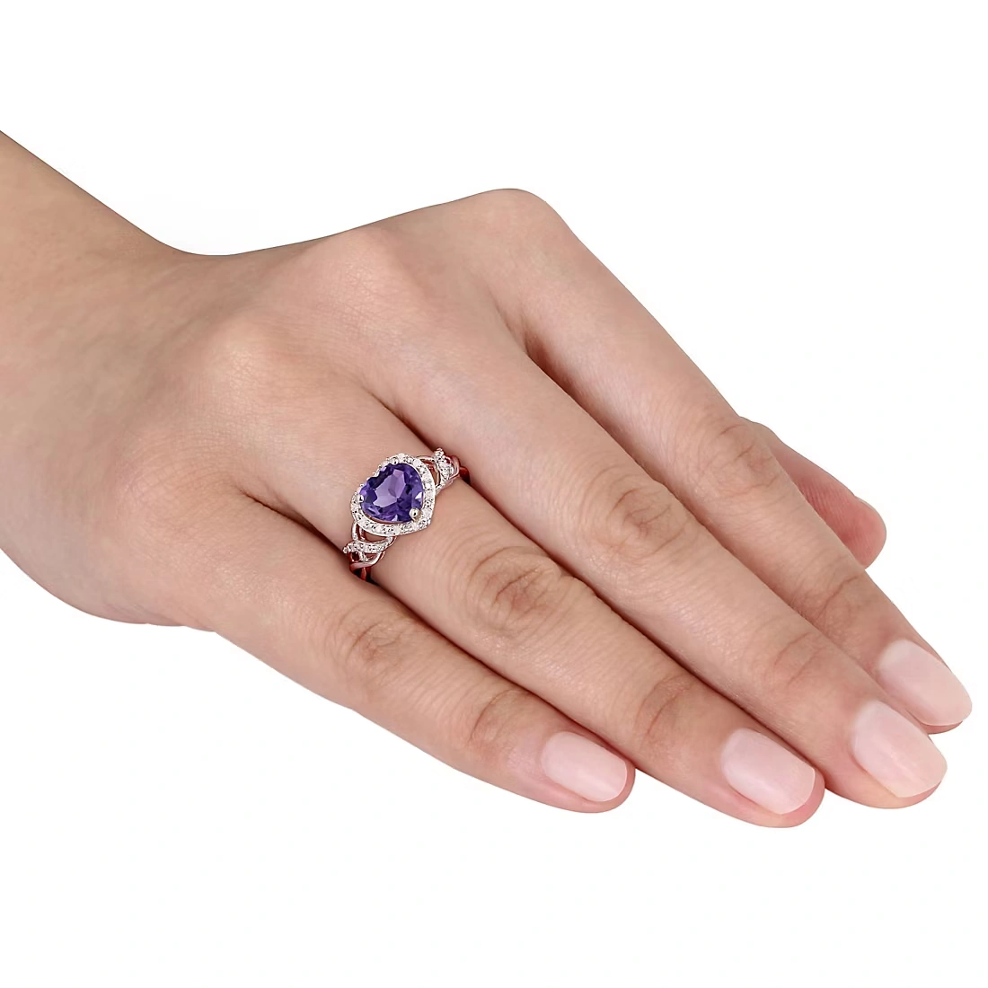 .1 ct. t.w. Diamond and Amethyst Open Heart Crossover Ring in Sterling Silver