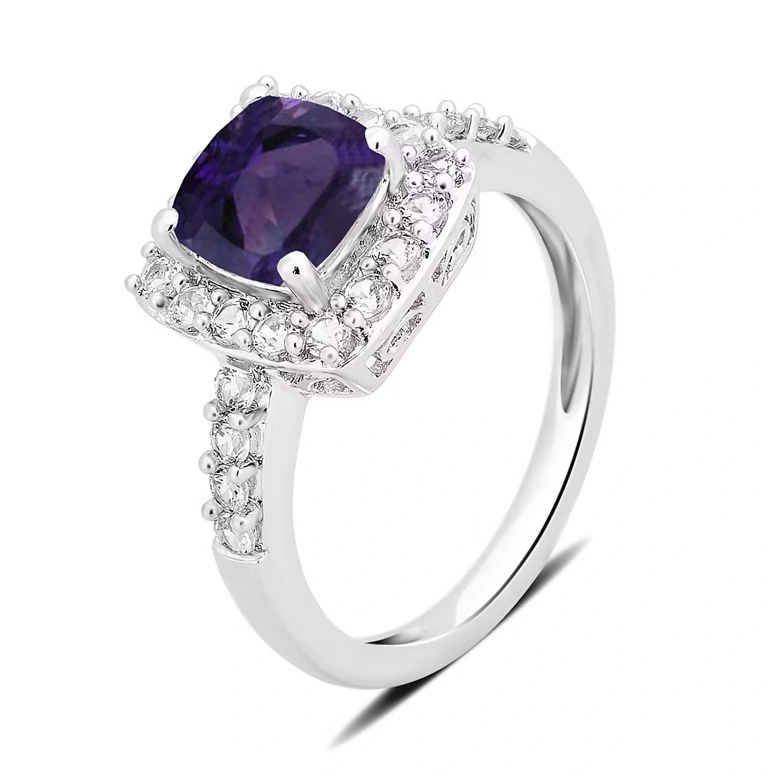 1.50 ct. t.w. Amethyst and Created White Sapphire Ring in Sterling Silver 1 1.50 ct. t.w. Amethyst and Created White Sapphire Ring in Sterling Silver