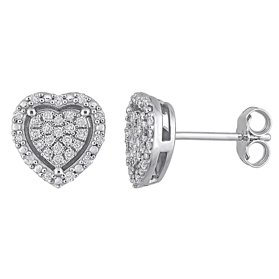 0.33 ct. t.w. Diamond Heart Halo Stud Earrings in Sterling Silver