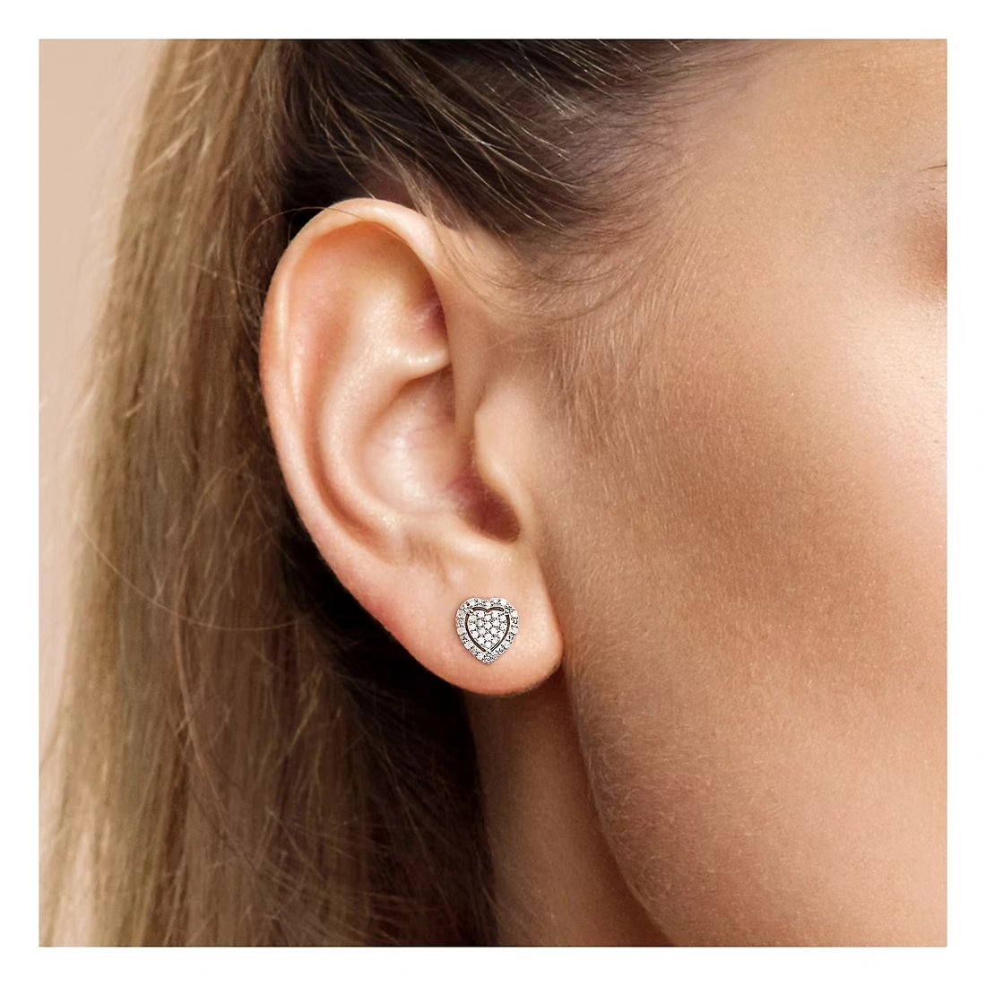 0.33 ct. t.w. Diamond Heart Halo Stud Earrings in Sterling Silver