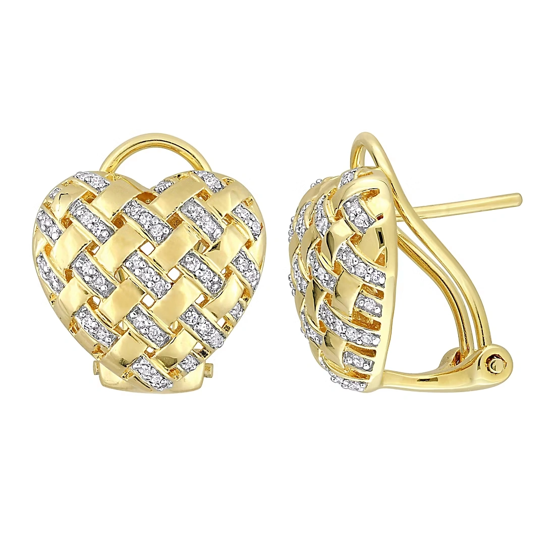 0.25 ct. t.w. Diamond Lattice Heart Earrings in Yellow Plated Sterling Silver