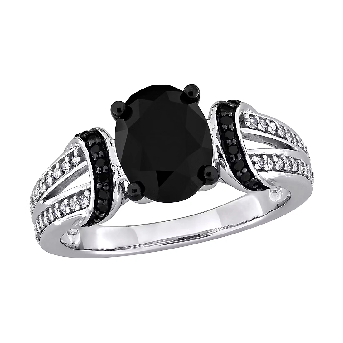 2.25 ct. TW Black and White Diamond Oval Split Shank Ring in 14k White Gold