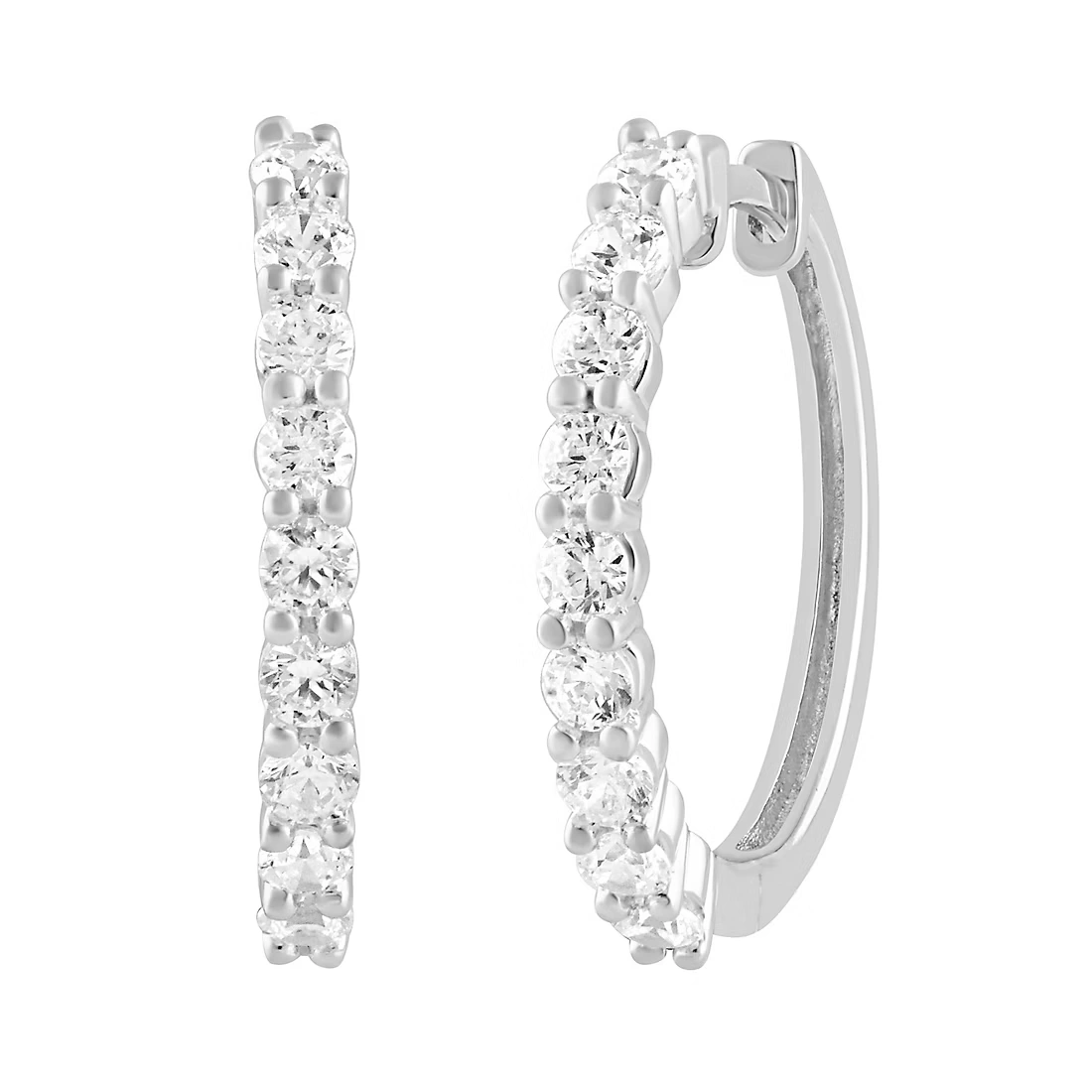1 ct. t.w. Round Cut Diamond Hoop Earrings in 14k White Gold 1 1 ct. t.w. Round Cut Diamond Hoop Earrings in 14k White Gold