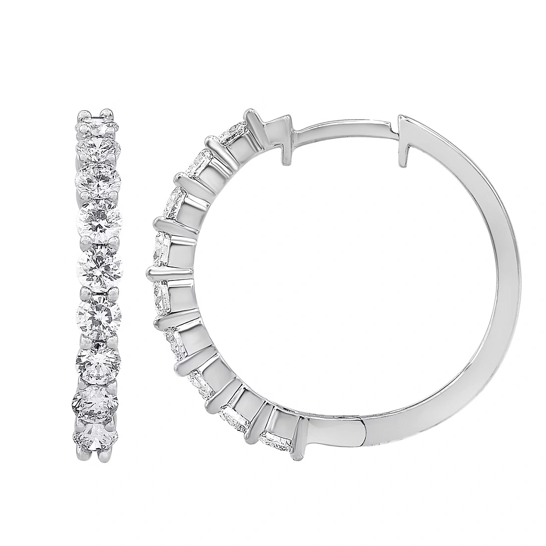 1 ct. t.w. Round Cut Diamond Hoop Earrings in 14k White Gold 2 1 ct. t.w. Round Cut Diamond Hoop Earrings in 14k White Gold