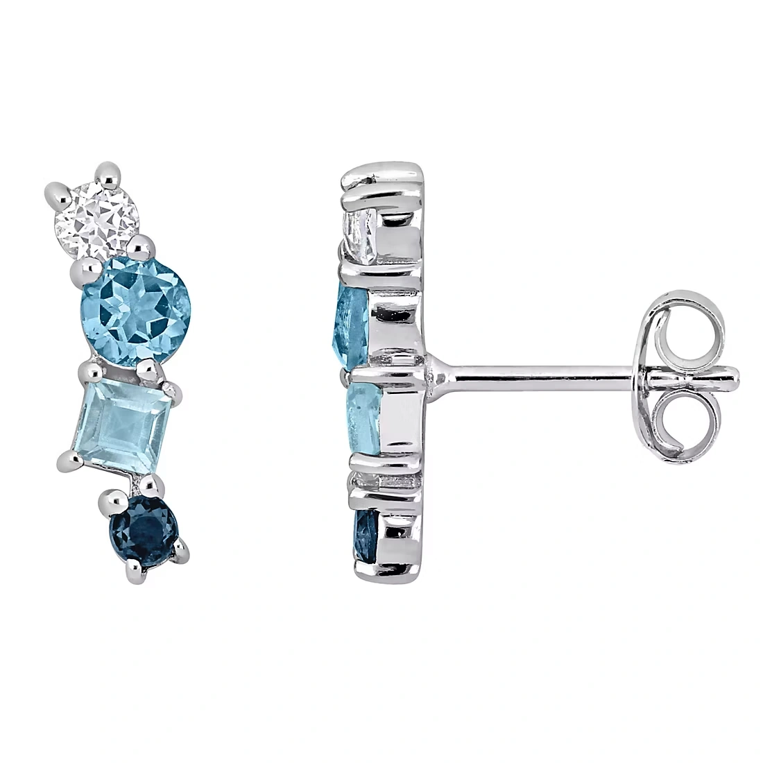 1.3 ct. TGW Multi Blue Topaz and White Topaz Stud Earrings in Sterling Silver