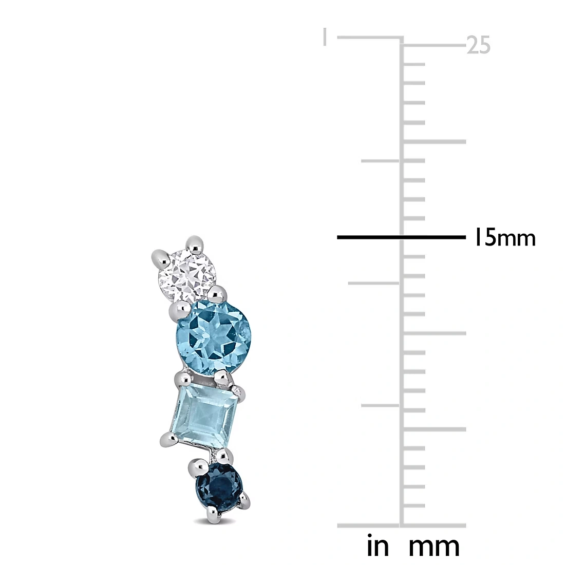 1.3 ct. TGW Multi Blue Topaz and White Topaz Stud Earrings in Sterling Silver