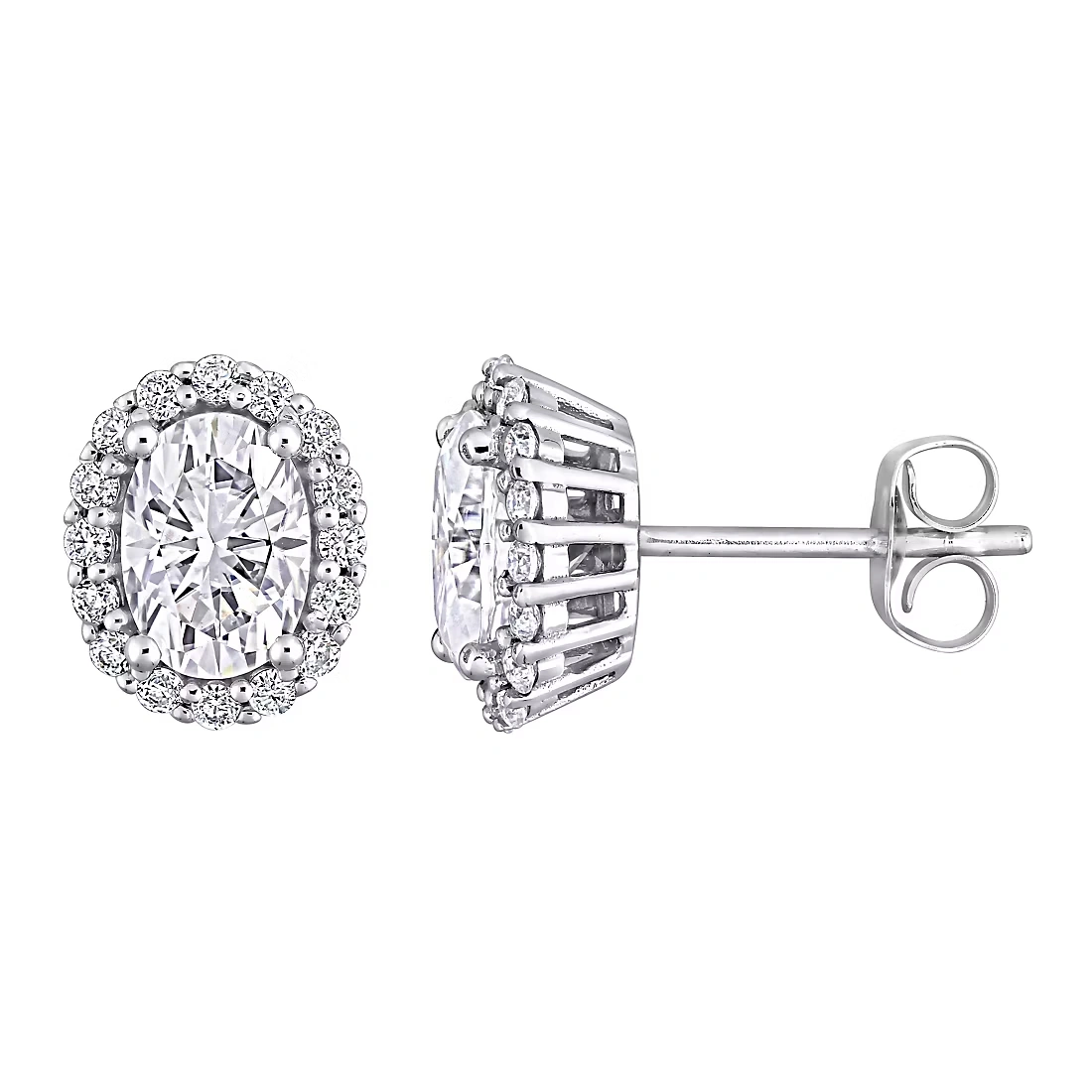 2.30 ct. DEW Moissanite Oval Halo Stud Earrings in 10k White Gold