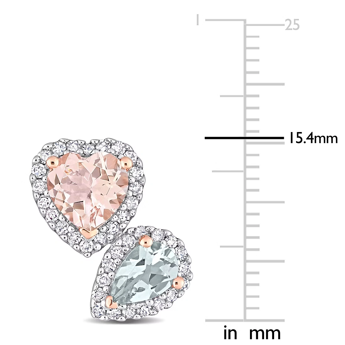 2.1 ct. t.g.w Morganite Aquamarine and Diamond Heart Stud Earrings in 10k Rose Gold