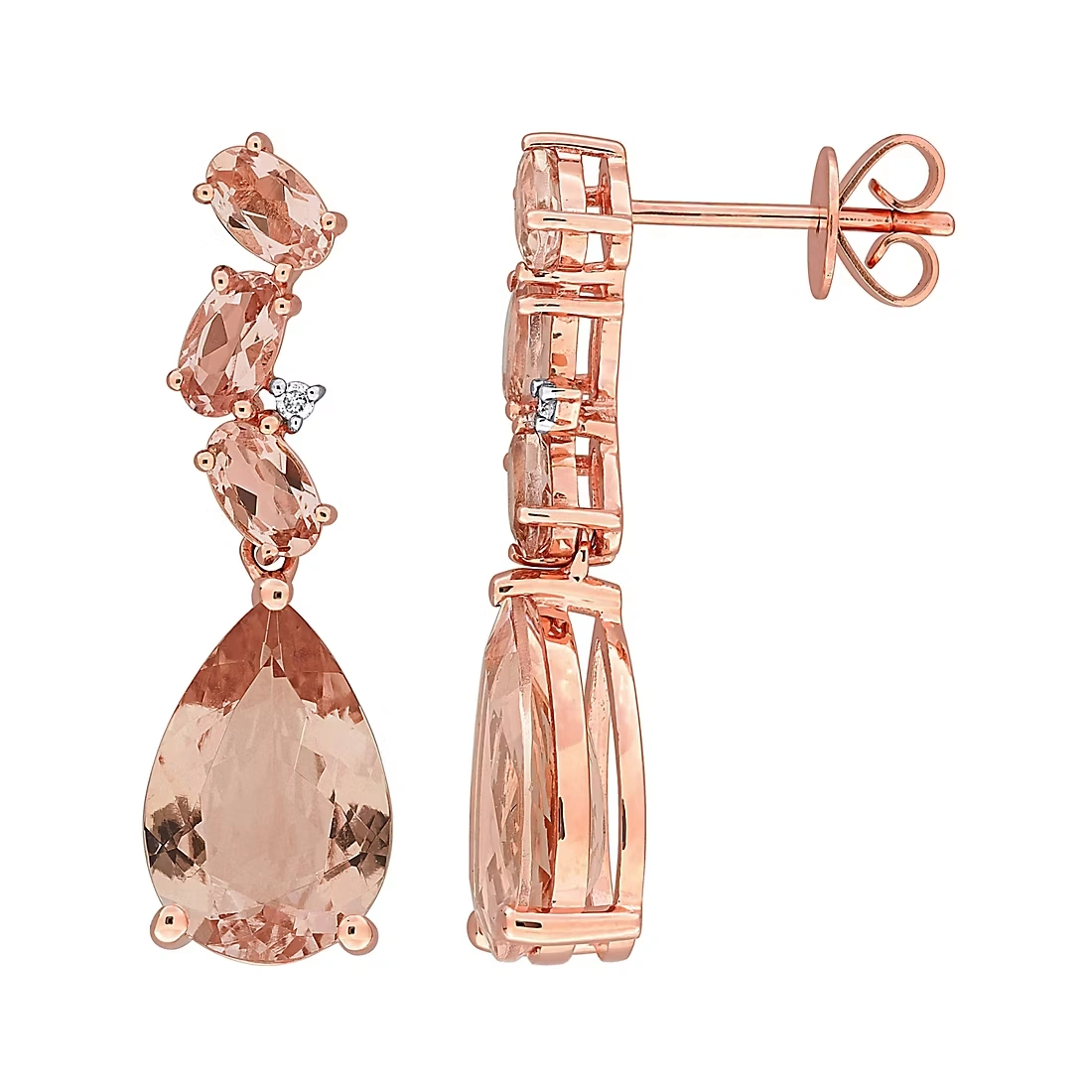 Morganite and Diamond Accent Teardrop Earrings in 10k Rose Gold 1 Morganite and Diamond Accent Teardrop Earrings in 10k Rose Gold