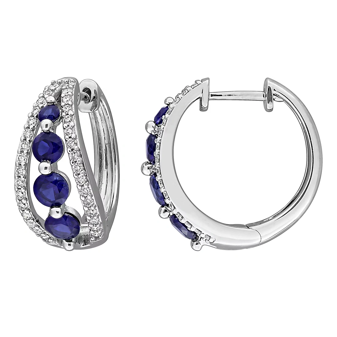 Created Sapphire & .5 ct. t.w. Lab-Grown Diamond Hoop Earrings in 14k White Gold