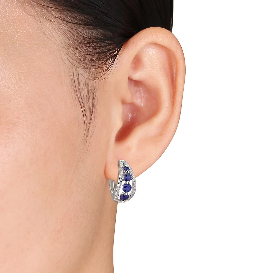 Created Sapphire & .5 ct. t.w. Lab-Grown Diamond Hoop Earrings in 14k White Gold