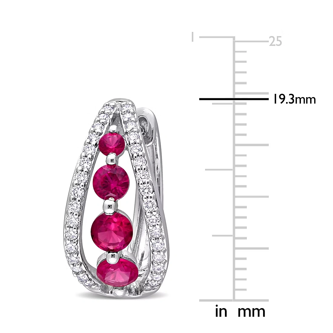 1.75 ct. t.g.w Created Ruby and .50 ct. t.w. Lab Grown Diamond Hoop Earrings in 14k White Gold