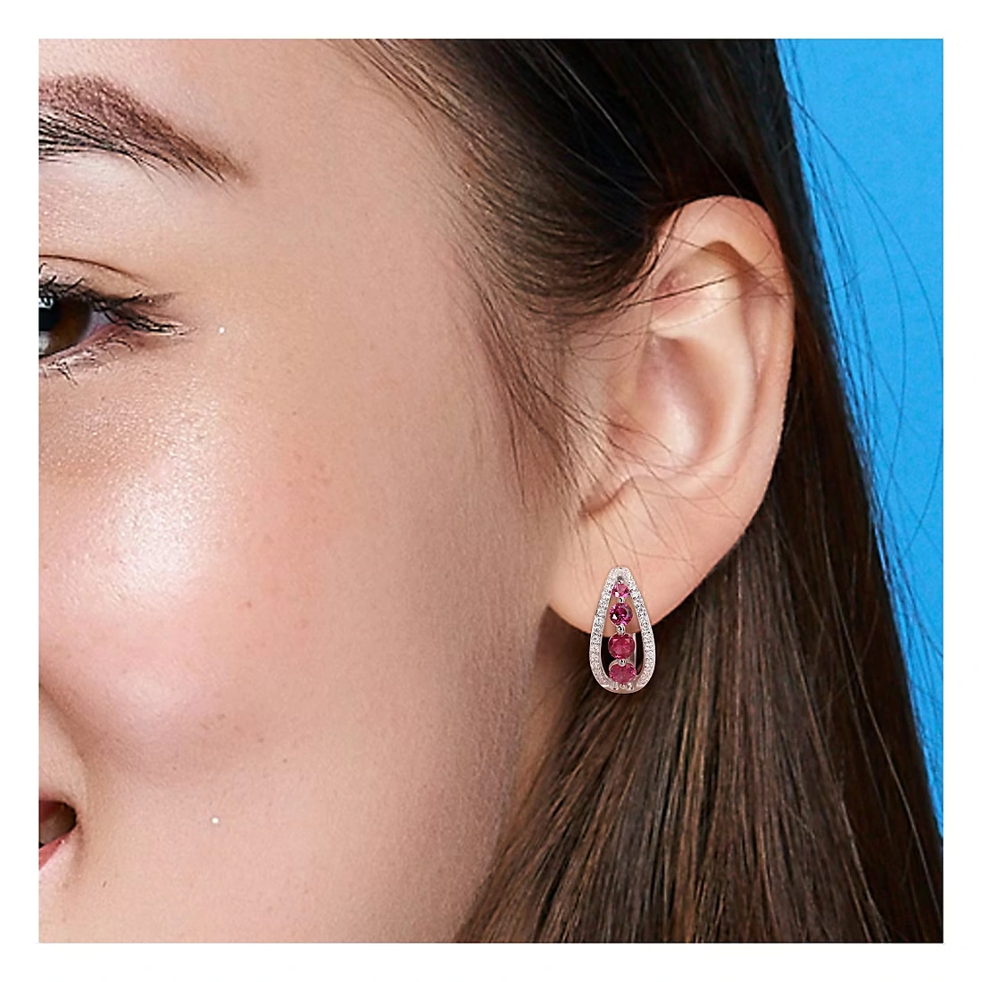 1.75 ct. t.g.w Created Ruby and .50 ct. t.w. Lab Grown Diamond Hoop Earrings in 14k White Gold