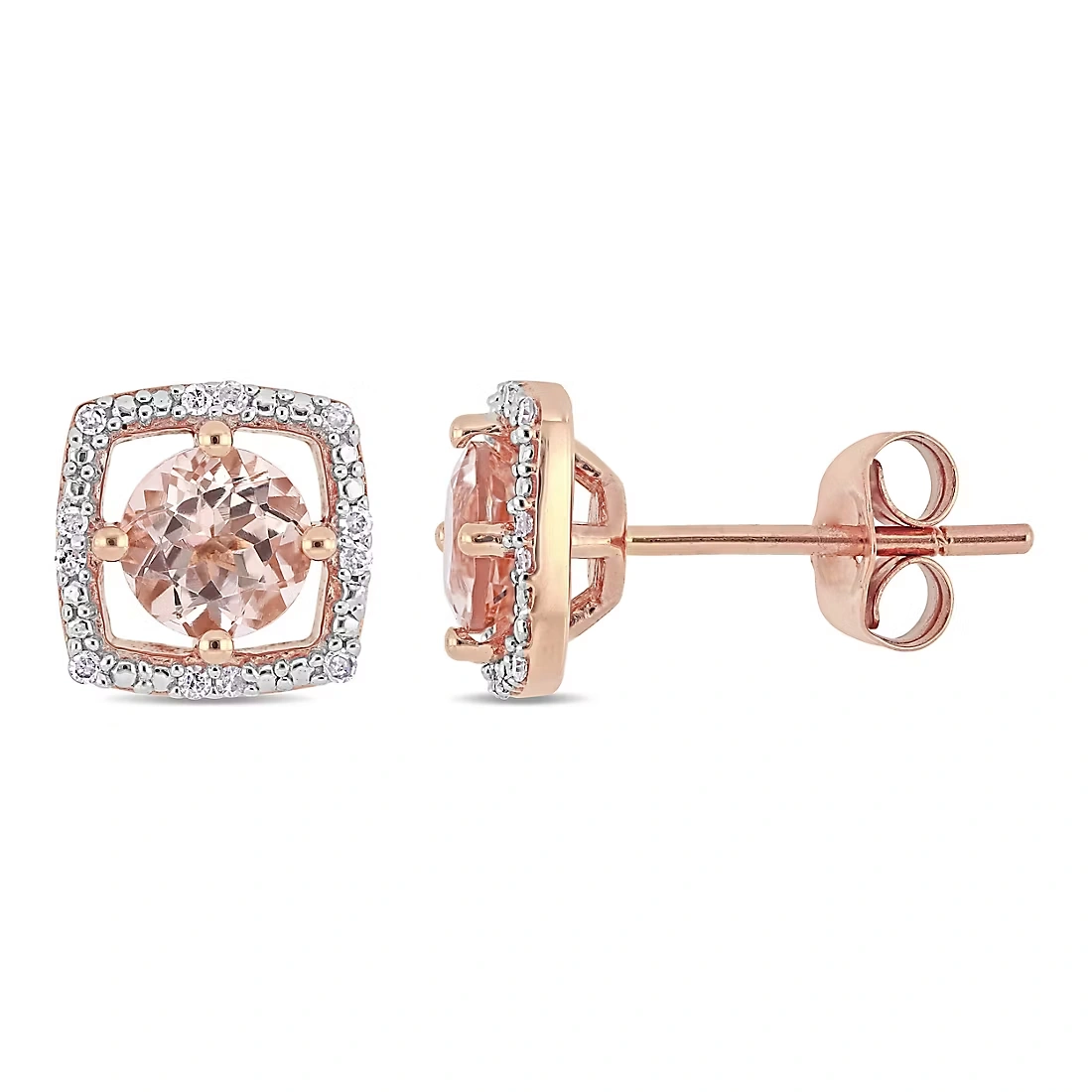 1 ct. t.w. Morganite and Diamond Accent Stud Earrings in 10k Rose Gold