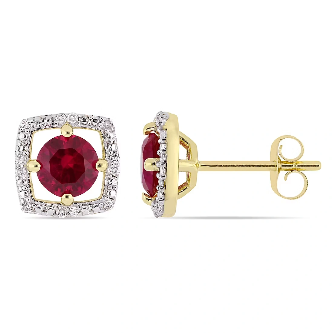 1 1/6 ct t.w. Ruby and Diamond Accent Stud Earrings in 10k Yellow Gold