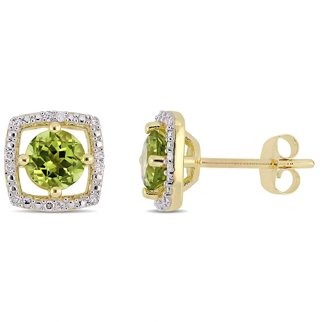 1 1/8 ct. t.w. Peridot and Diamond Accent Stud Earrings in 10k Yellow Gold