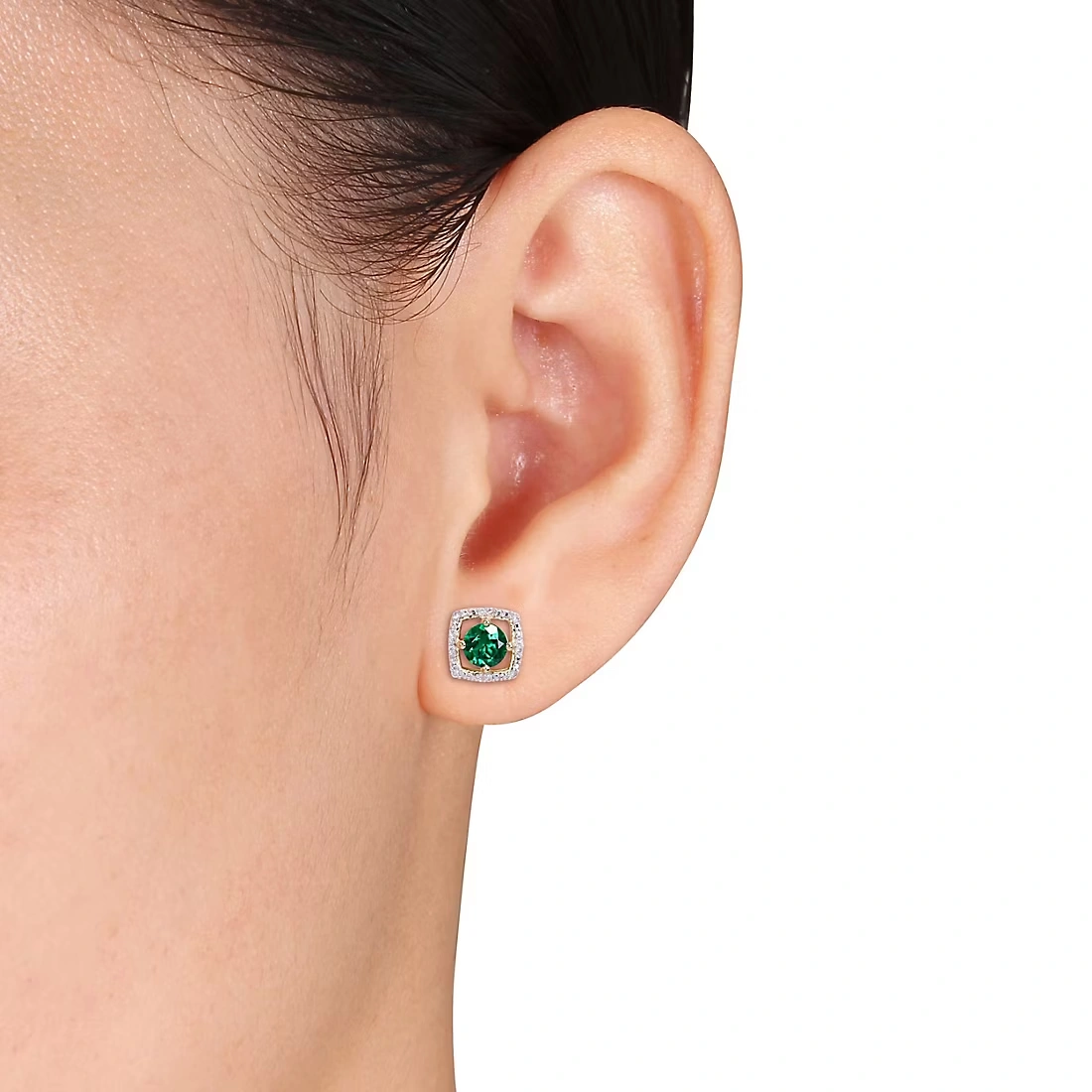 1 ct. t.w. Emerald and Diamond Accent Stud Earrings in 10k Yellow Gold