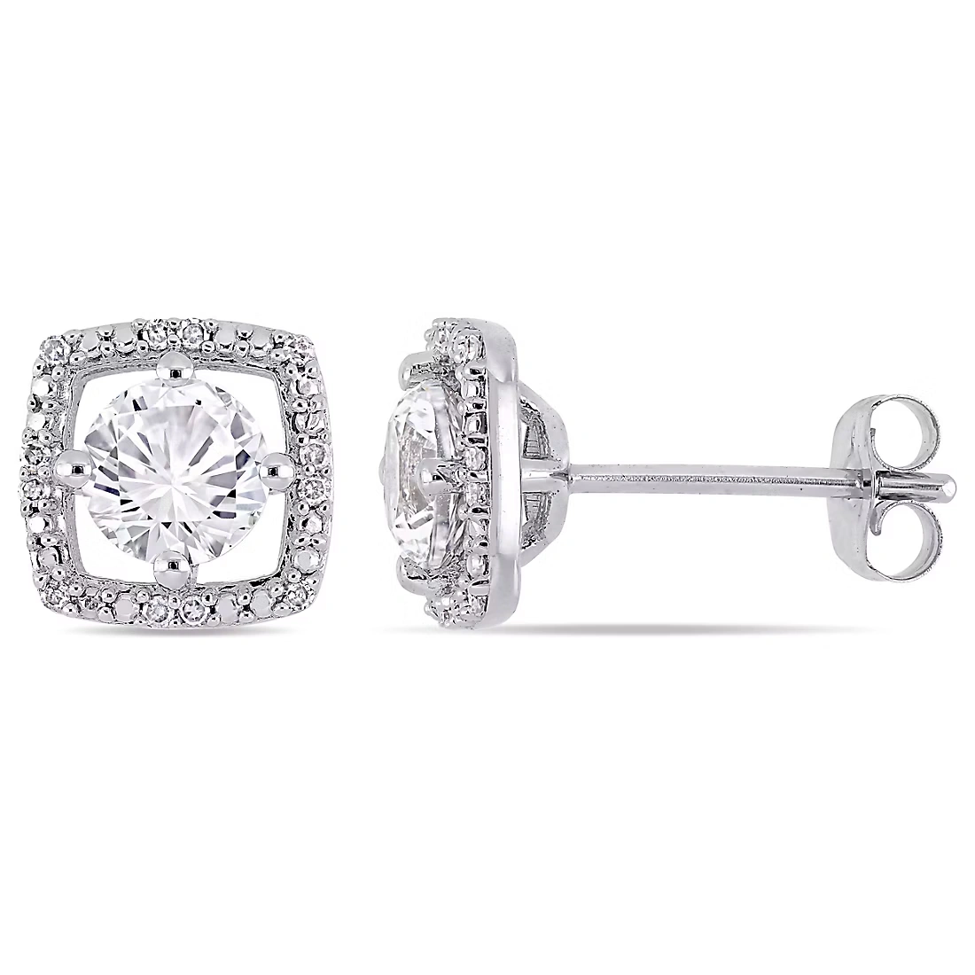 1 1/3 ct. t.w. White Sapphire and Diamond Stud Earrings in 10k White Gold
