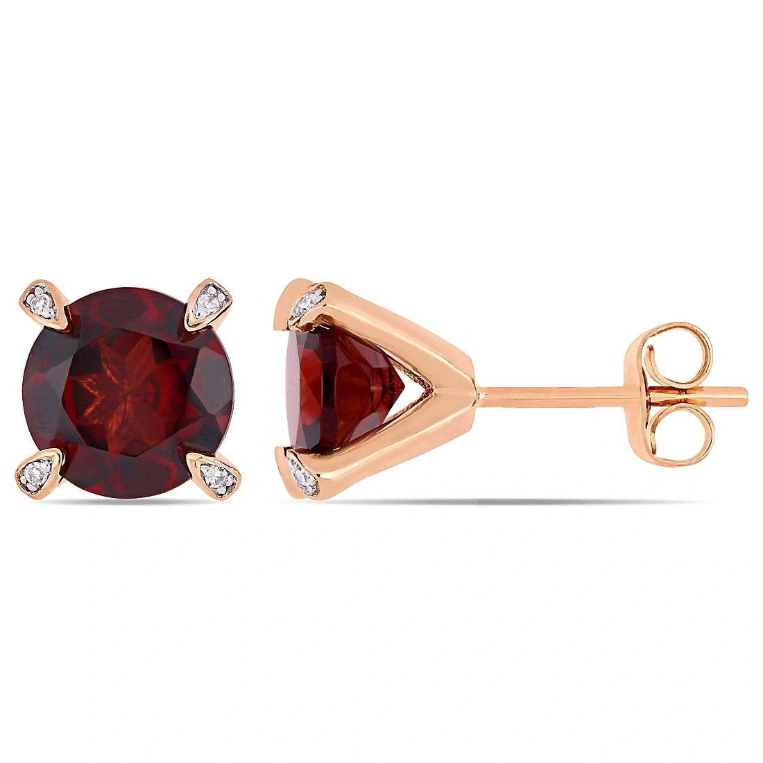 4 ct. TGW Garnet Martini Stud Earrings with Diamond-Accented Prongs in 10k Rose Gold