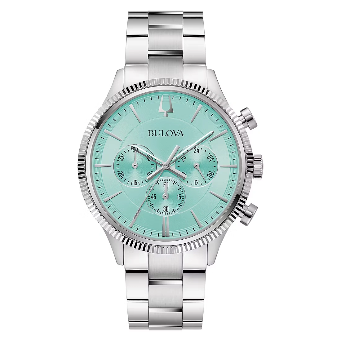 Bulova Classic Stainless 6-Hand Chrono Men's Aqua Dial Bracelet Watch