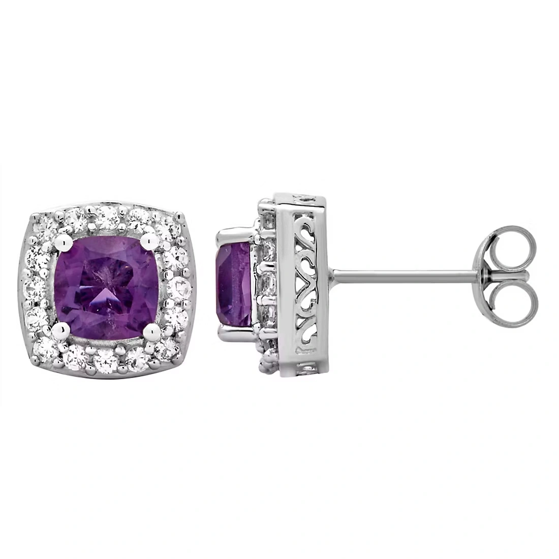 5.25 ct. t.w. Gemstone and Created White Sapphire Accents Halo Stud Earrings in Sterling Silver