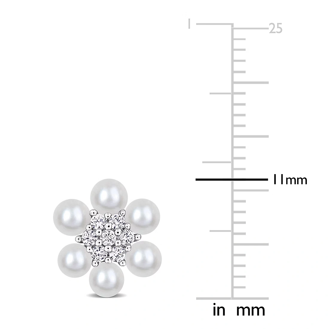 Cultured Freshwater Pearl and .3 ct. TGW Created White Sapphire Flower Cluster Stud Earrings in Sterling Silver