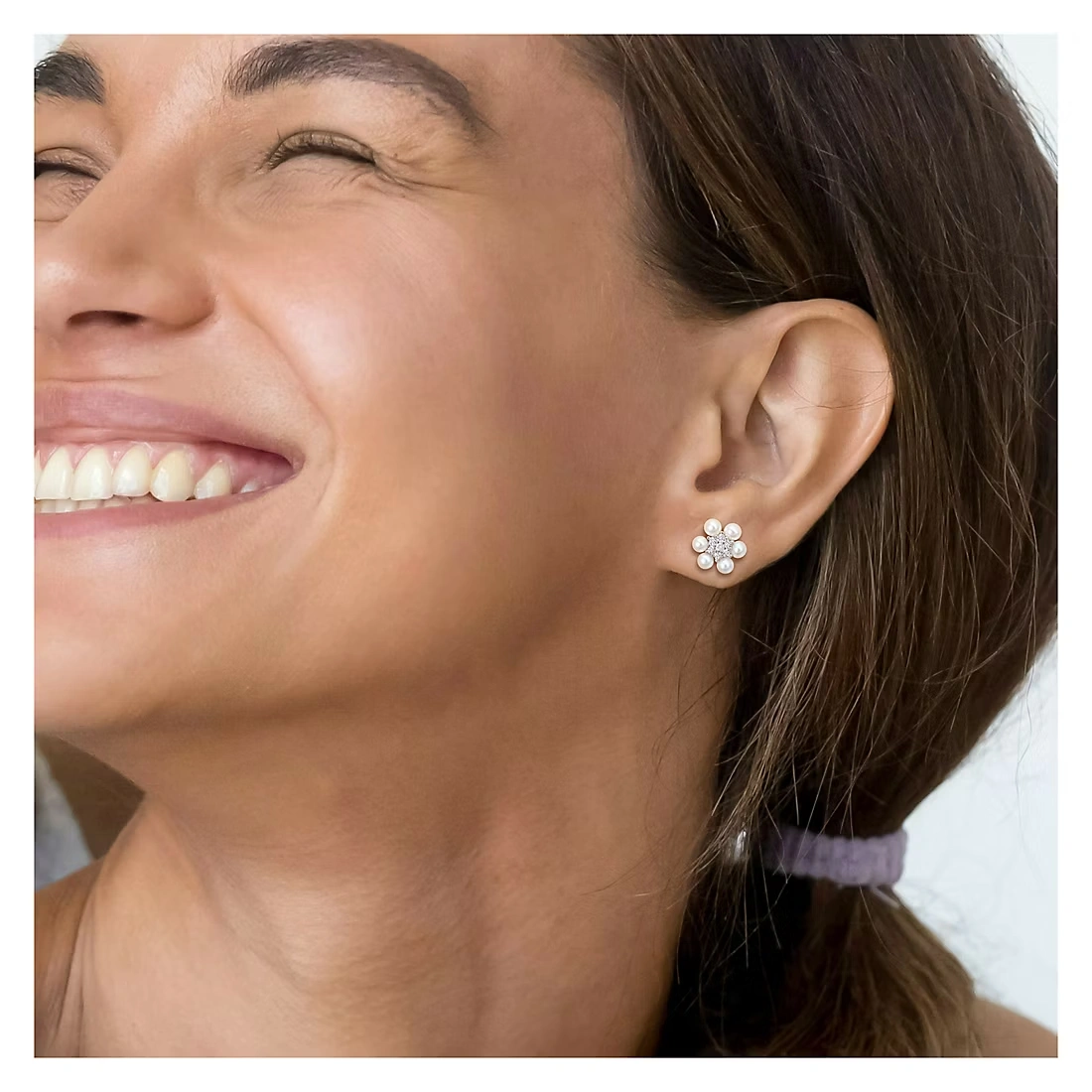 Cultured Freshwater Pearl and .3 ct. TGW Created White Sapphire Flower Cluster Stud Earrings in Sterling Silver