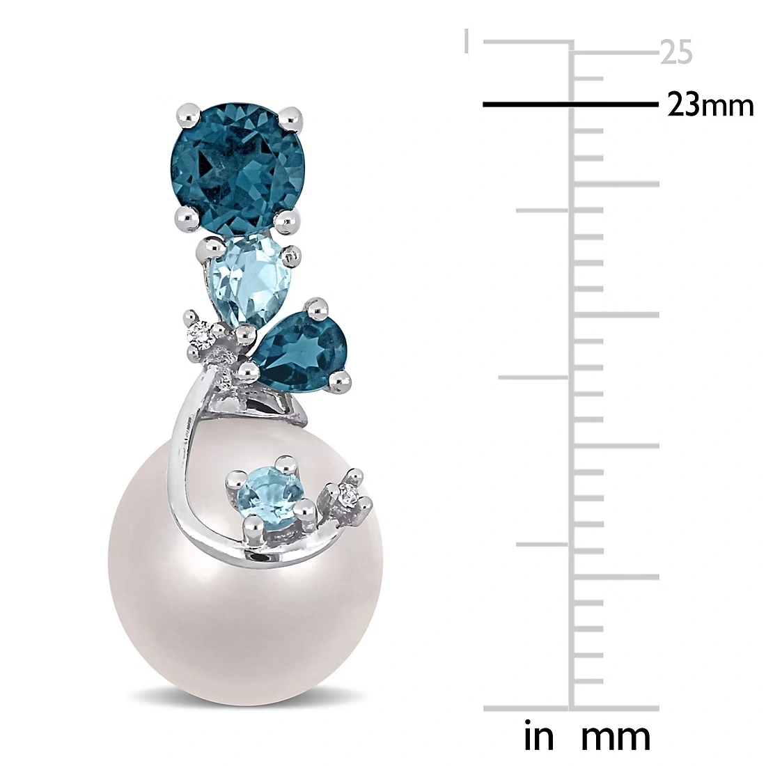 Cultured Freshwater Pearl Blue Topaz and Diamond Accent Drop Earrings in Sterling Silver