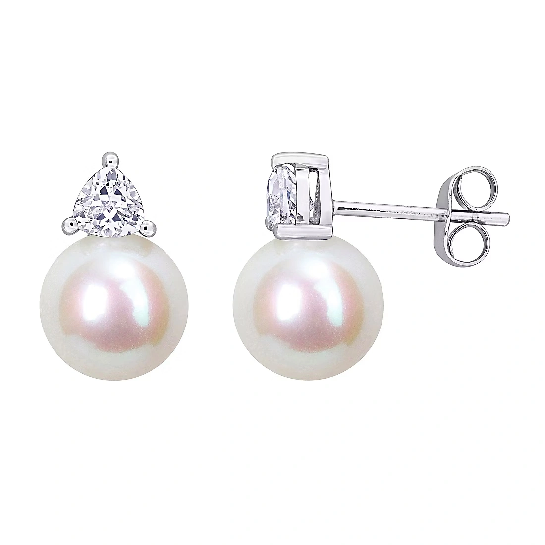 Cultured Freshwater Pearl and Gemstone Stud Earrings in 10k White Gold