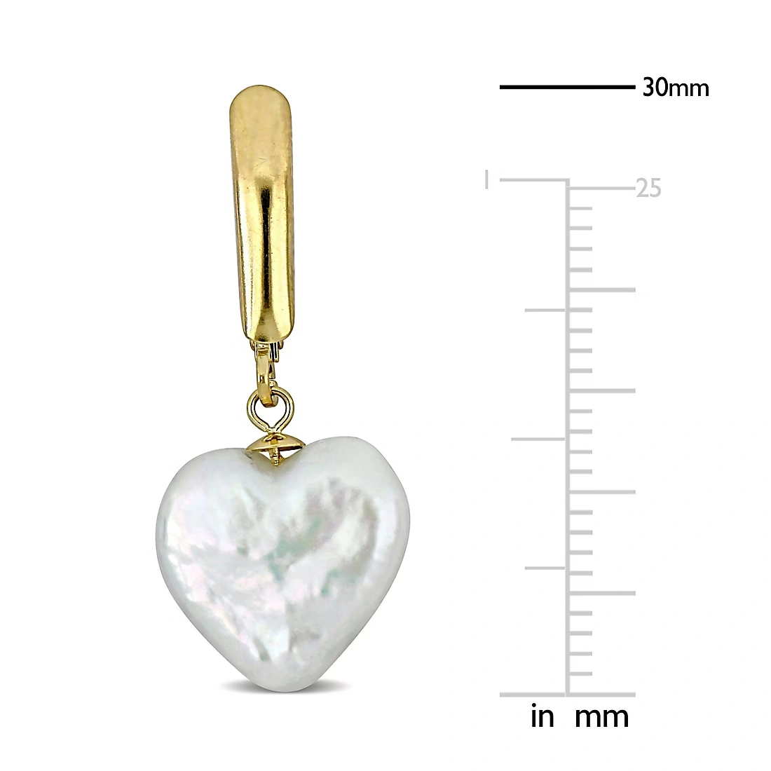 Cultured Freshwater Pearl Heart Leverback Drop Earrings in 14k Yellow Gold