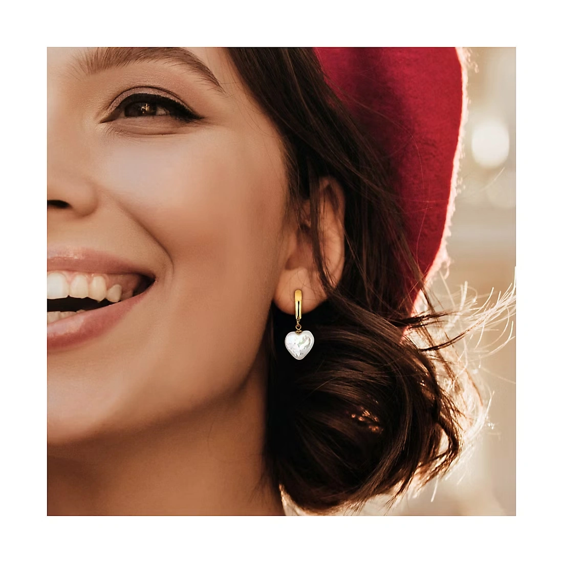 Cultured Freshwater Pearl Heart Leverback Drop Earrings in 14k Yellow Gold