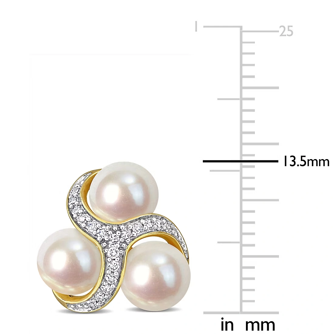 Cultured Freshwater Pearl and t.w. Diamond Swirl Stud Earrings in 14k Yellow Gold