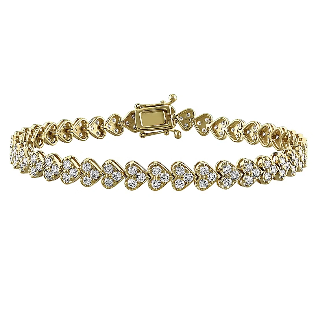 Lab-Grown Diamond Heart Tennis Bracelet in 14k Yellow Gold