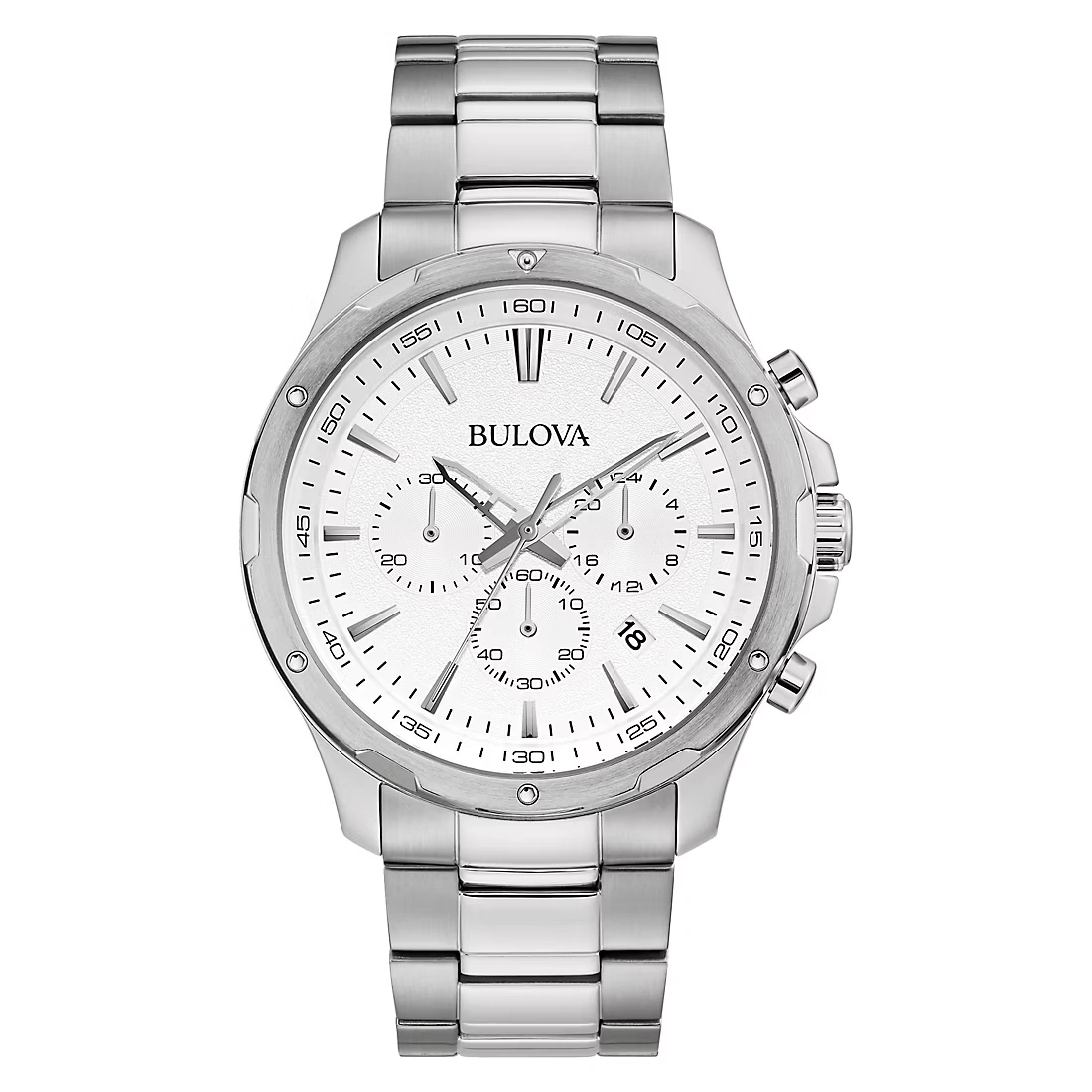 Bulova Classic Stainless 6-Hand Chrono Men's White Dial Bracelet Watch
